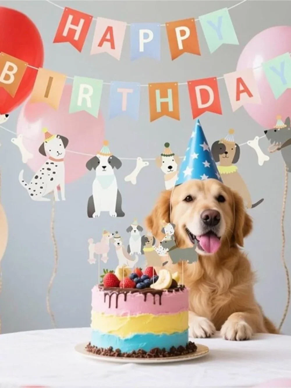 Dog Themed Birthday Party Decorations Set – Banner, Garland, Toppers